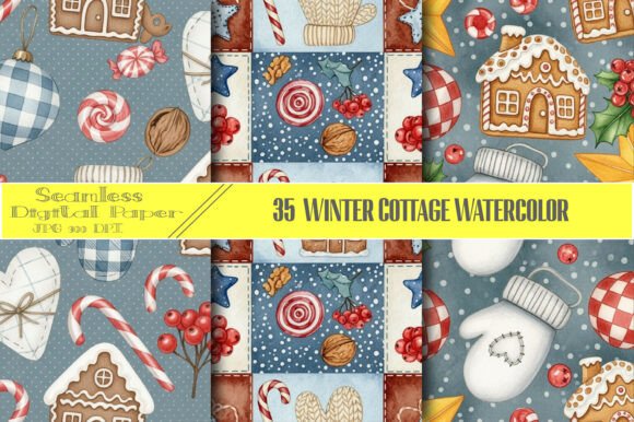 Download Winter Cottage Watercolor Pattern - Winter cottage watercolor Collection