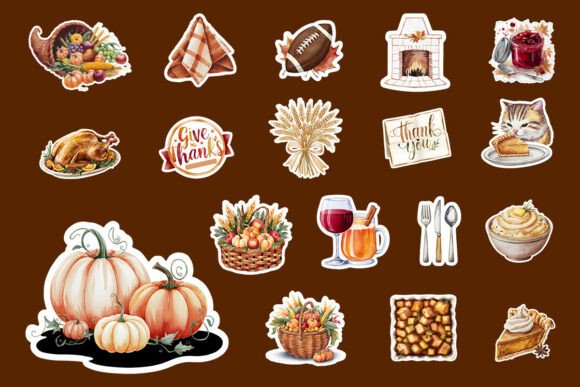 Download Thanksgiving Watercolor Stickers Bundle - Watercolor stickers Collection
