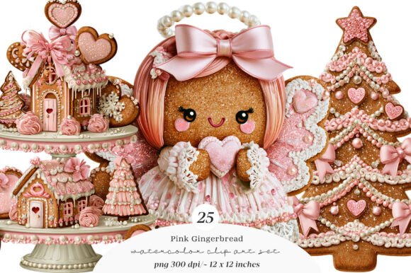 Download Pink Gingerbread Clipart Bundle - Gingerbread clipart Collection