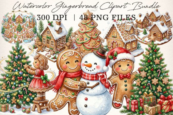 Download Watercolor Gingerbread Clipart Bundle - Gingerbread clipart Collection