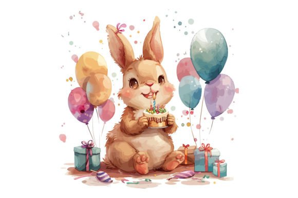 Download Watercolor Baby Rabbit Happy Birthday - Birthday Collection